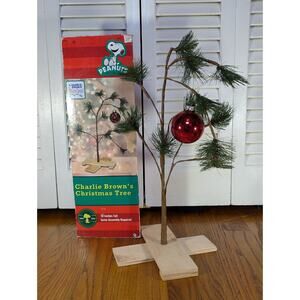 Charlie Brown Christmas Tree 18” Peanuts Holiday Decor Red Ornament Wood Base